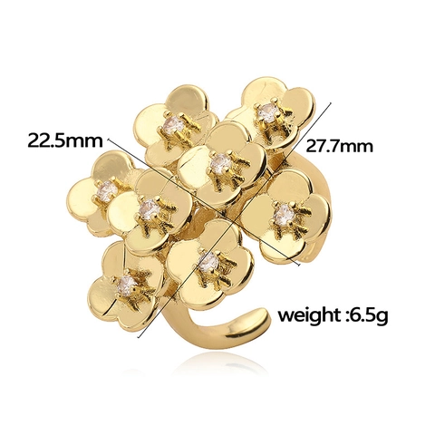 Anillo Pétalo De Flor Bohemio Exagerado Retro Abierto Ajustable Cobre Circón Chapado En Oro Joyería Mujeres