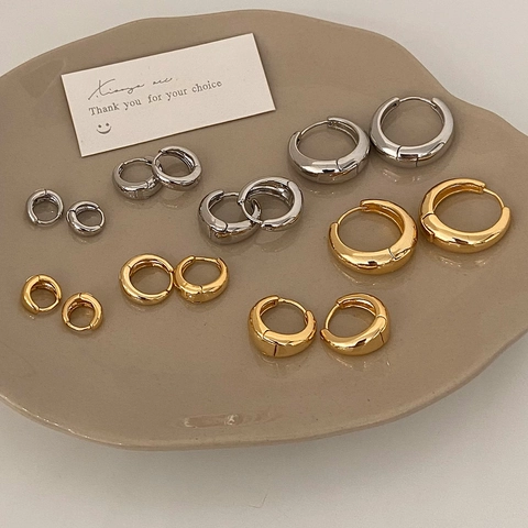 Orecchini a Cerchio in Rame Minimalisti Geometrici Oro Argento Placcati Spessi Cerchi per Donna Moda Pendolare Quotidiano Gioielli Accessori