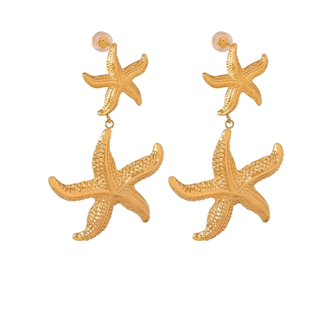 Fashion Titanium Steel Gold Plated Sea Star Drop Earrings For Women Bohemian Vacation Style Geometric Starfish Jewelry Accessories