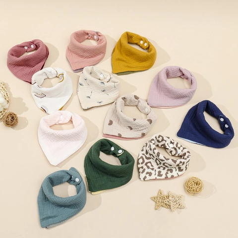 Baby Bibs Cotton Muslin 4 Layers Triangular Saliva Towel Reversible Snap Button Soft Absorbent Newborn Infants Toddlers