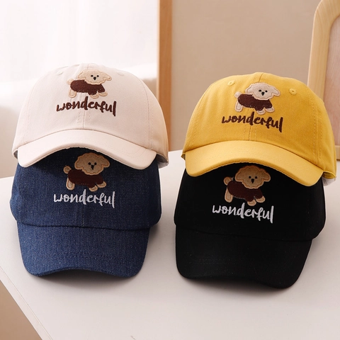 Gorra De Béisbol Niños Algodón Denim Bordado Perro Dibujos Animados Wonderful Sombrero Sol Transpirable Ajustable Para Niños