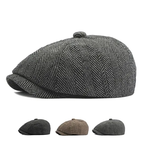 Newsboy Cap Men Women Retro Herringbone Tweed Octagonal Hat Adjustable Elastic British Style Cabbie Flat Driving Cap