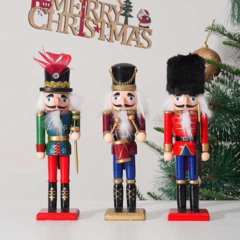 Traditional Christmas Nutcracker Soldier Wooden Figurines With Faux Fur And Feather Details For Festive Tabletop Decor