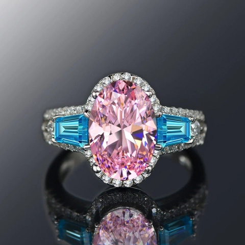 Elegant Luxury Oval Zircon Ring For Women Copper With Baguette Cut Side Stones Halo Design Fashion Jewelry Gift