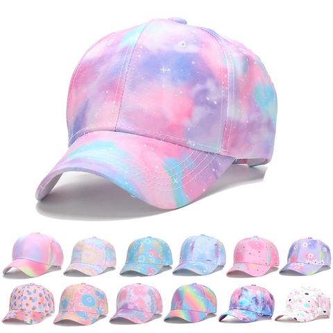 Kids Baseball Cap Polyester Breathable Tie Dye Outdoor Sun Protection Adjustable Fashion Sport Hat For Girls Boys