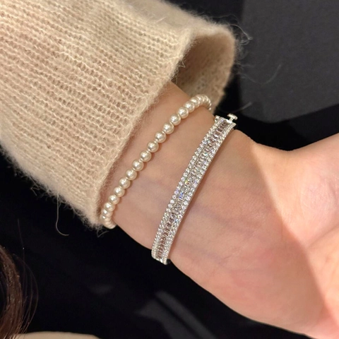 Pulsera Hebilla Círculo Geométrico De Zircón Tono Plateado Brillante Brazalete Moda Joyería Elegante Lujo Para Mujeres