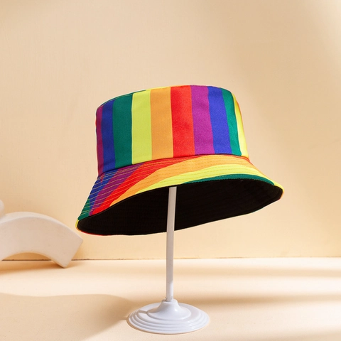Cappello Da Pescatore Reversibile A Righe Arcobaleno Poliere Cotone Protezione Solare Outdoor Estate Piatto Per Uomini Donne