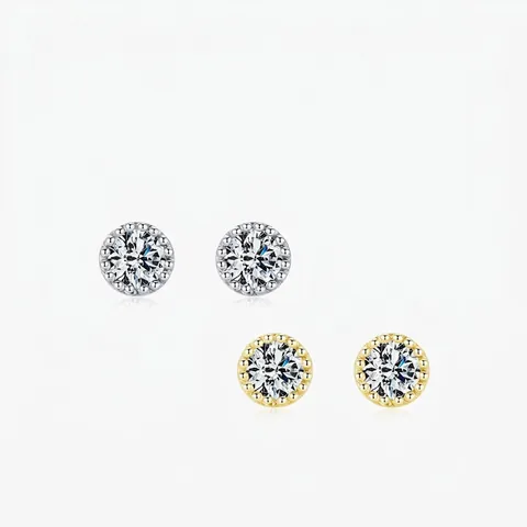 Knopoorbellen Ronde Zirkonia 925 Sterling Zilveren Oorbelpost Milgrain Rand Minimalistische Elegante Sieraden Vrouwen