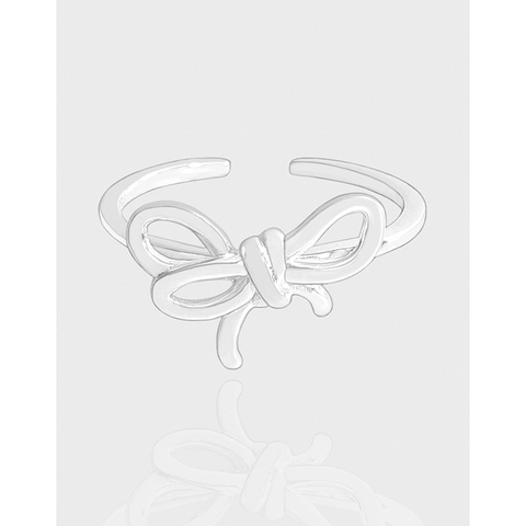 Bow Ring 925 Sterling Silver Adjustable Open Finger Band Jewelry Niche Design Elegant Accessories For Women