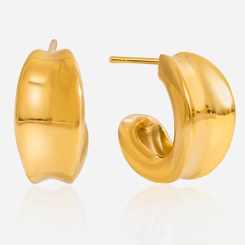 Pendientes De Aro De Acero Inoxidable Chapados En Oro De 18K Para Mujer Minimalistas Cóncavos Geométricos De Tendencia