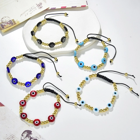 Bracciale Intrecciato Occhio del Diavolo in Grani di Rame Regolabile Fatto a Mano Portafortuna Turco Gioielli di Moda per Uomo Donna Regalo