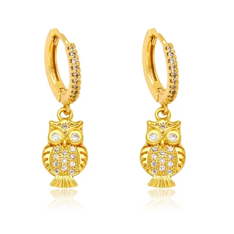 Fashion Owl Bird Flower Wing Drop Hoop Earrings Copper Zircon Gold Plated Elegant Minimalist Jewelry For Women