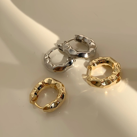 Orecchini A Cerchio Geometrici In Metallo Texture Martellata Corda Ritorta Gioielli Minimalisti Vintage Con Perno In Argento
