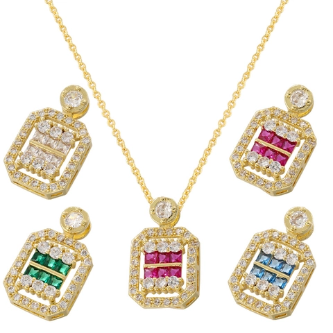 Luxury Copper Square Zirconia Pendant Necklace For Women Gold Geometric Clavicle Chain Hip Hop Fashion Jewelry Birthday Gift