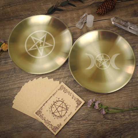 Vassoio Rituale Altare Acciaio Inossidabile Inciso Pentagramma Tripla Luna Meditazione Candeliere Vassoio Forniture Stregoneria
