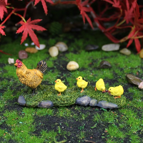 Figura Miniatura De Gallina Y Pollitos Resina Decoración De Paisaje Para Micro Jardín De Hadas Estilo Pastoral