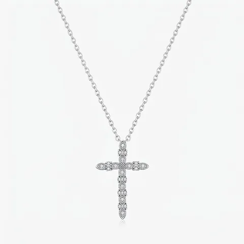 Collar Con Colgante De Cruz De Moissanita Plata De Ley 925 Elegante Color D VVS1 Joyas Para Mujer