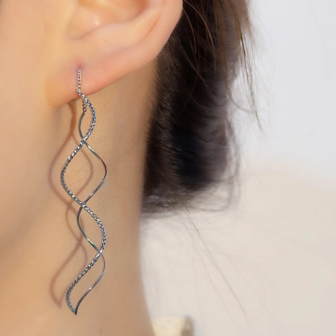Lange Quasten Ohrhänger Kupfer Welle Spirale Geometrische Linie Elegant High End Für Frauen Mode Nischenstil Schmuck