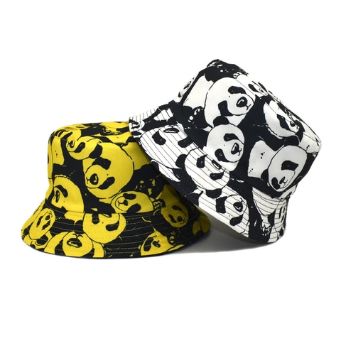 Cappello alla Pescatora con Stampa Panda Reversibile in Cotone Protezione Solare per Uomo Donna Estate Viaggi All'aperto Giallo Bianco