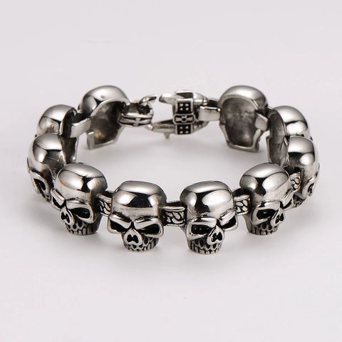 Pulsera De Cadena De Calavera Para Hombre Acero Inoxidable 304 Punk Gótico Vintage Hip Hop Joyería Estilo Biker