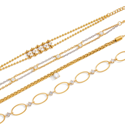 Braccialetto in Acciaio Inossidabile Placcato Oro per Donna Cuore Geometrico Strass Intarsiato Gioielli di Moda Regalo