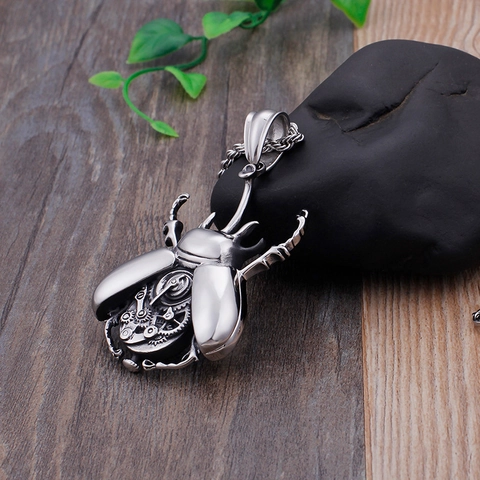 Collana Pendente Scarabeo Steampunk Da Uomo Design Ingranaggi Meccanici Acciaio Inossidabile Gioielli Punk