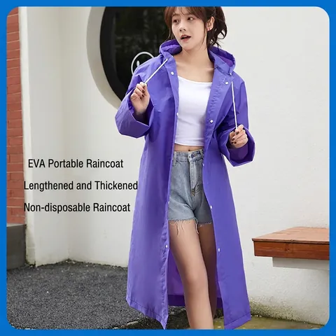 Impermeabile In EVA Per Adulti Ispessito Con Cappuccio Coulisse Lungo Escursionismo Viaggio Attrezzatura Da Pioggia Poncho