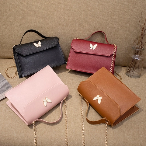 Borsa A Mano Con Fibbia A Farfalla In Pelle PU Piccola Borsa A Tracolla Quadrata Con Catena Dorata Per Donna