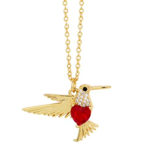 Kolibris Herz Anhänger Halskette Schicke Kupfer Zirkon Vergoldeter Schmuck Modisches Halsband Geschenk Für Damen