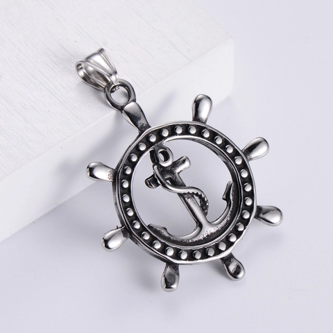 Collana Pendente Ancora Timone Con Catena Vintage Acciaio Inossidabile 304 Stile Caraibico Gioielli Ruota Nave