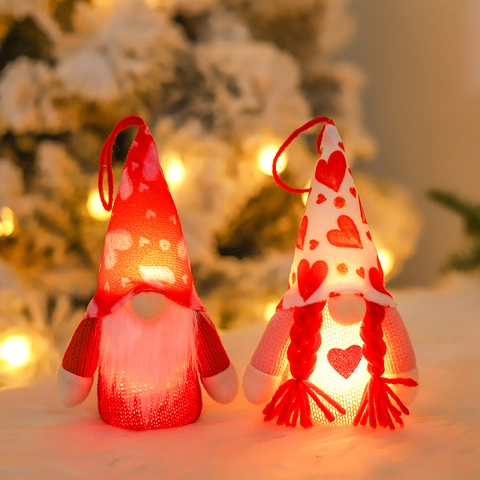 Gnomos De San Valentín Colgantes De Peluche Con Luz LED Corazón Brillante Tomte Sueco Muñeca Sin Rostro Tela De Punto