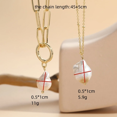 Baroque Freshwater Pearl Pendant Necklace Copper 14K Gold Plated Paperclip Chain Satellite Minimalist Jewelry For Women