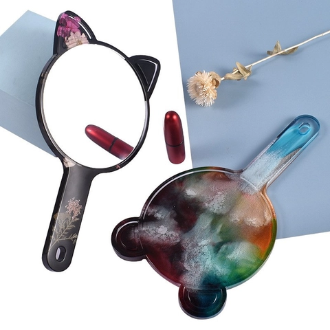 Handheld Mirror Silicone Mold DIY Resin Casting Craft Tool Animal Ear Sun Shape Creative Mirror Making
