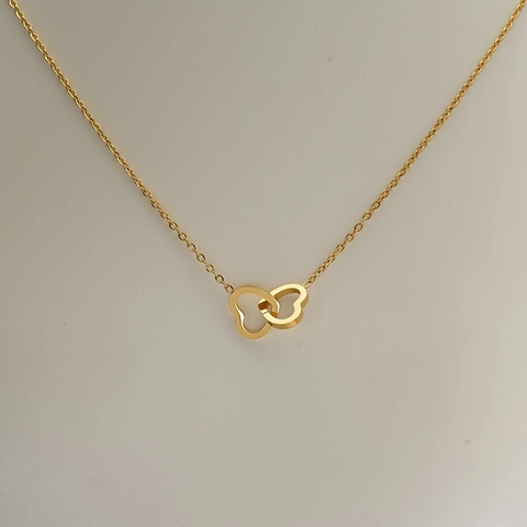 18K Gold Plated 304 Stainless Steel Interlocked Heart Geometric Y Shape Necklace Women Dainty Minimalist Elegant Jewelry