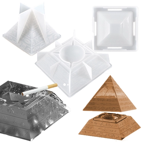 DIY Antike Ägyptische Pyramide Aschenbecher Silikonform Für Harz Epoxid Hieroglyphen Symbol Dreieck Turm Ornament Werkzeug