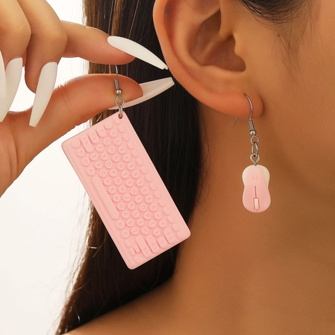 Creative Computer Keyboard Mouse Asymmetric Drop Earrings Novelty Resin Plastic Funny Geek Jewelry For Women Macaron Colors