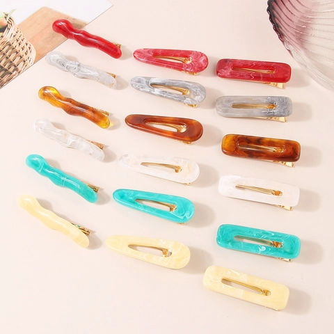 Fermagli Per Capelli In Resina Di Acetato Clip A Becco D'Anatra In Metallo Motivo Marmo Tartarugato Geometrico Per Donne