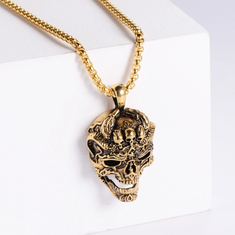 Collar De Colgante Calavera Gótica Acero Inoxidable 304 Cabeza Fantasma Vintage Punk Biker Joyería Hombre Mujer