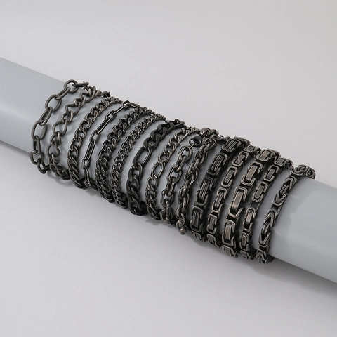 Collar Y Pulsera Joyería De Cadena Acero Inoxidable 304 Retro Gun Black Byzantine Cuban Link Punk Hip Hop Para Hombre