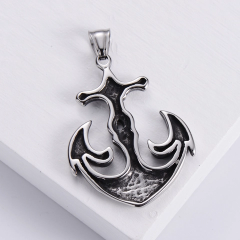 Retro Anchor Pendant Necklace 304 Stainless Steel Nautical Sailor Style Vintage Jewelry For Men