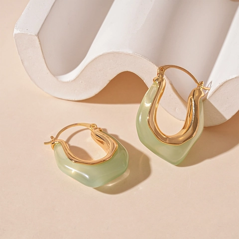 Pendientes De Aro En Forma De U Con Resina Y Cobre Estilo Geométrico Irregular Poste De Plata Para Mujeres Elegante