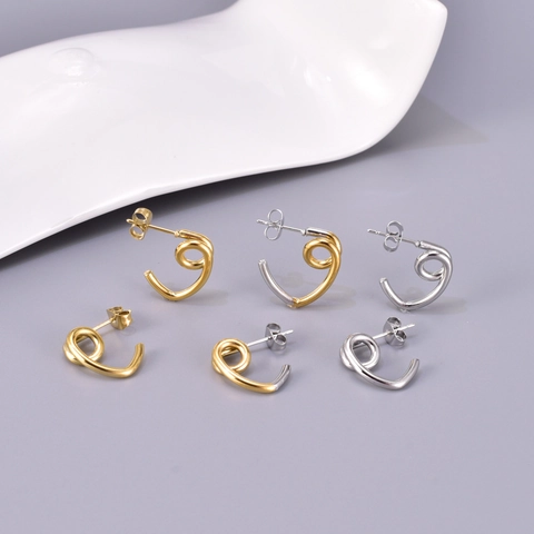 Minimalistische Edelstahl Bicolor Spiral Ohrstecker Für Damen 18K Vergoldet Silber Geometrische Herz Ohrringe Schmuck