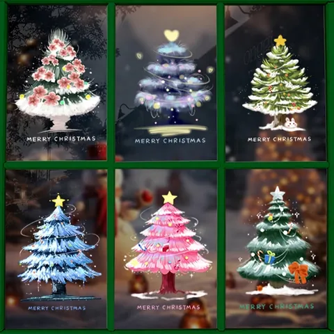 Christmas Tree Window Clings Static PVC Stickers Double Sided Glass Door Decals Xmas Holiday Home Party Decor