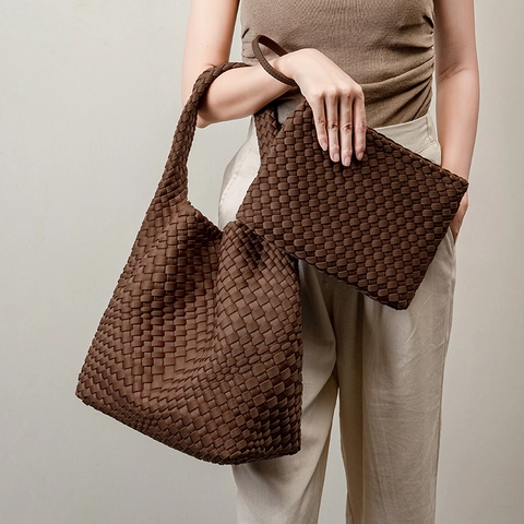 Hand Woven Scuba Fabric Shoulder Bag Large Capacity Waterproof Underarm Handbag And Pouch For Women Daily Trendy Style