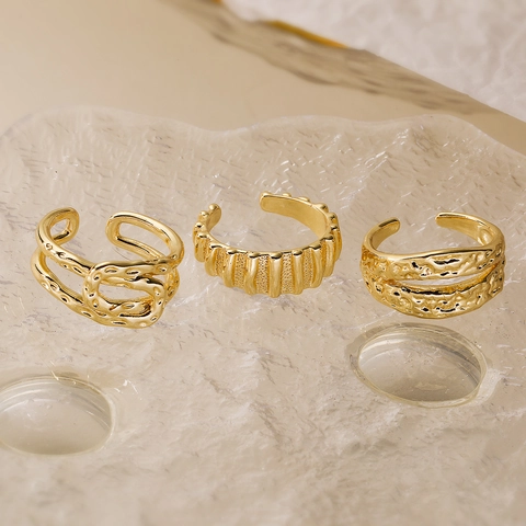 Verstellbare Offene Ringe Für Damen Minimalistisch 18K Vergoldet Kupfer Geometrisch Hammerschlag Textur Schmuck