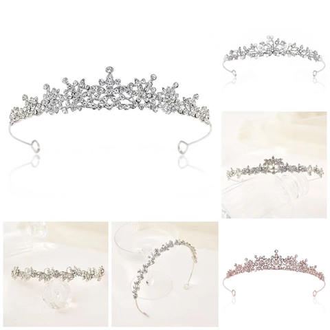 Corona Da Sposa Tiara Cerchietto Lega Strass Perla Artificiale Design Floreale Elegante Accessorio Matrimonio Donna