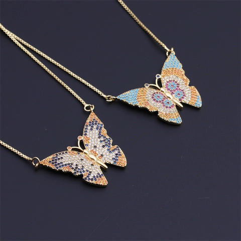 Butterfly Pendant Necklace Copper Gold Plated Micro Set Zircon Jewelry For Women Fashion Elegant Accessories