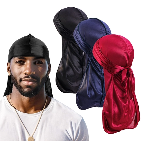 Durag en Satin Soyeux Unisexe Chapeau de Pirate à Longue Queue Enveloppement de Tête en Polyester pour Hommes Femmes Streetwear
