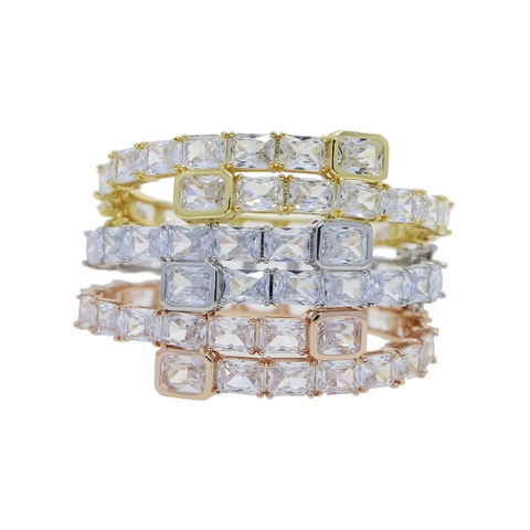 Hip Hop Rectangular Zirconia Copper Bangle Electroplated Copper Zirconia Couple Bracelet For Women Men Minimalist Jewelry