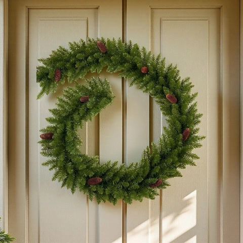 Christmas Garland Artificial Pine Needle With Pine Cones And Red Berries White Flocked PVC Festive Decoration Mantel Door